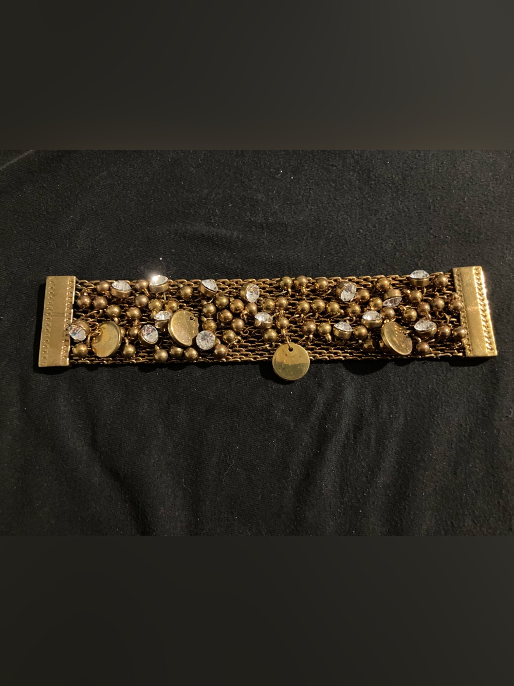 Gold-Tone Mesh Beaded Crystal Bracelet